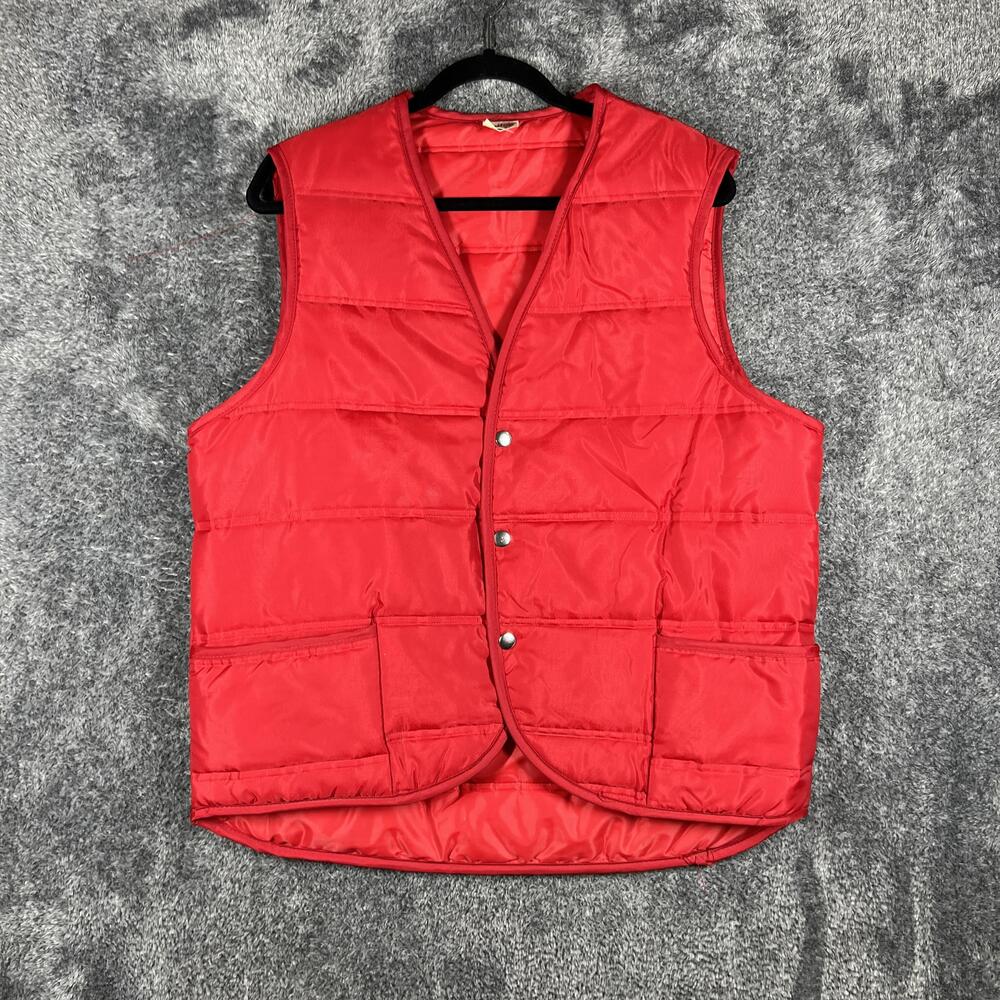 Unitog Vest Mens L Red Puffer Insulated Lined Nylon Snap Pockets USA Union Made